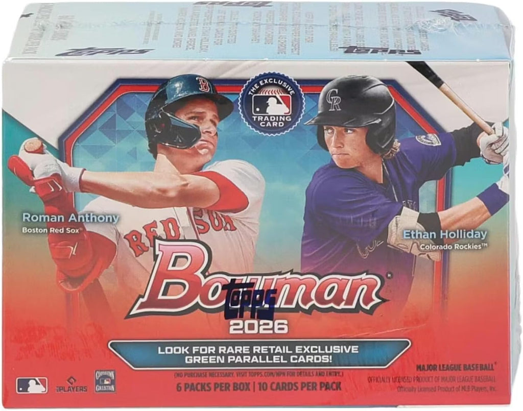 2026 Bowman Baseball Blaster Trading Card Box (Look for Retail Exclusive Green Parallels)